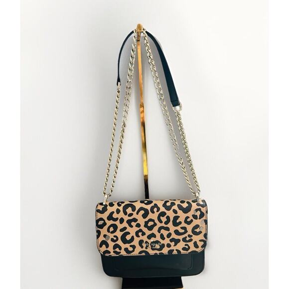 Kate Spade Leopard Print Leather Remi Flap Chain Crossbody Shoulder Bag Black - Picture 13 of 16